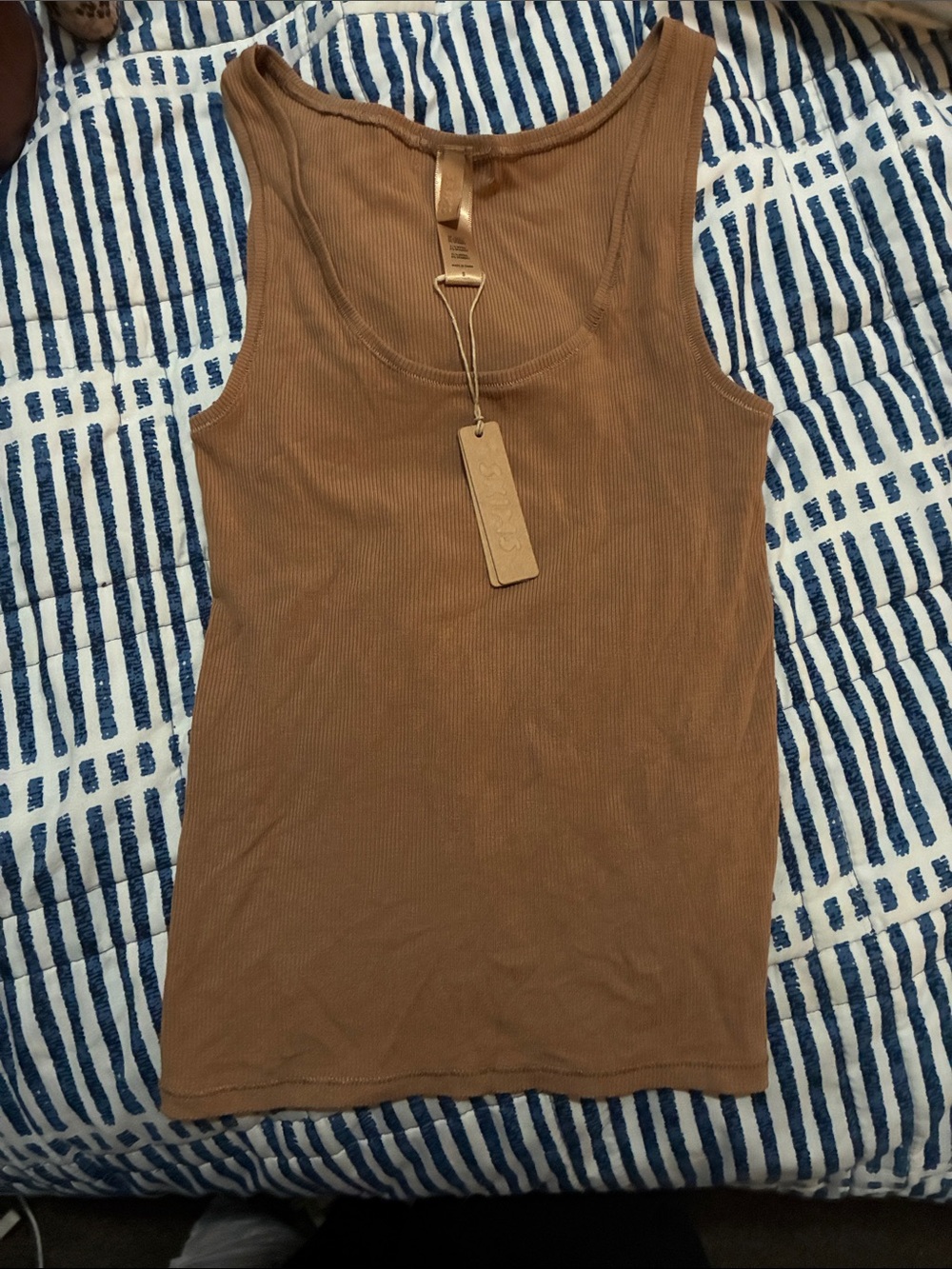 SKIMS Ribbed Tank Top in Cognac